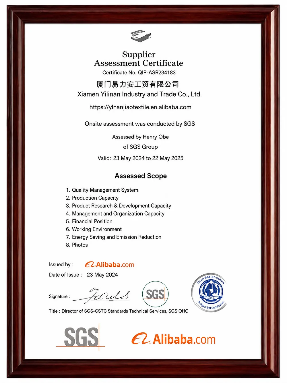 SGS supplier assessment