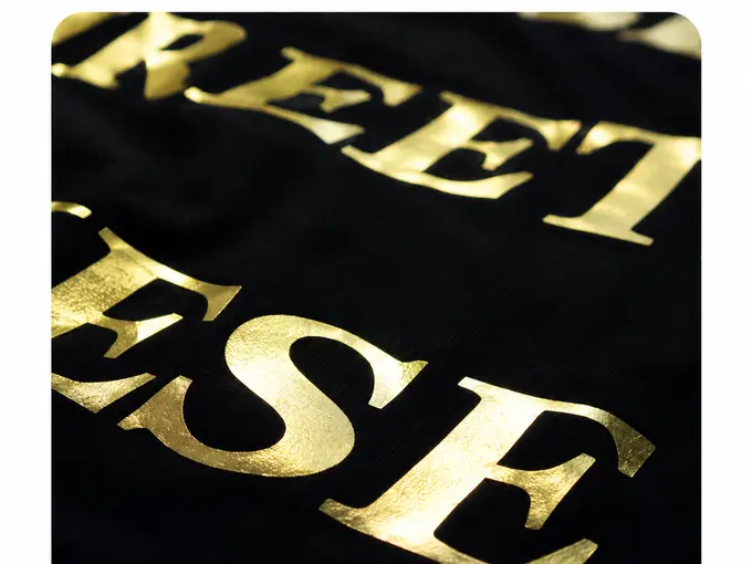 Foil Print branding on activewear, applied in-house at the Eliian factory