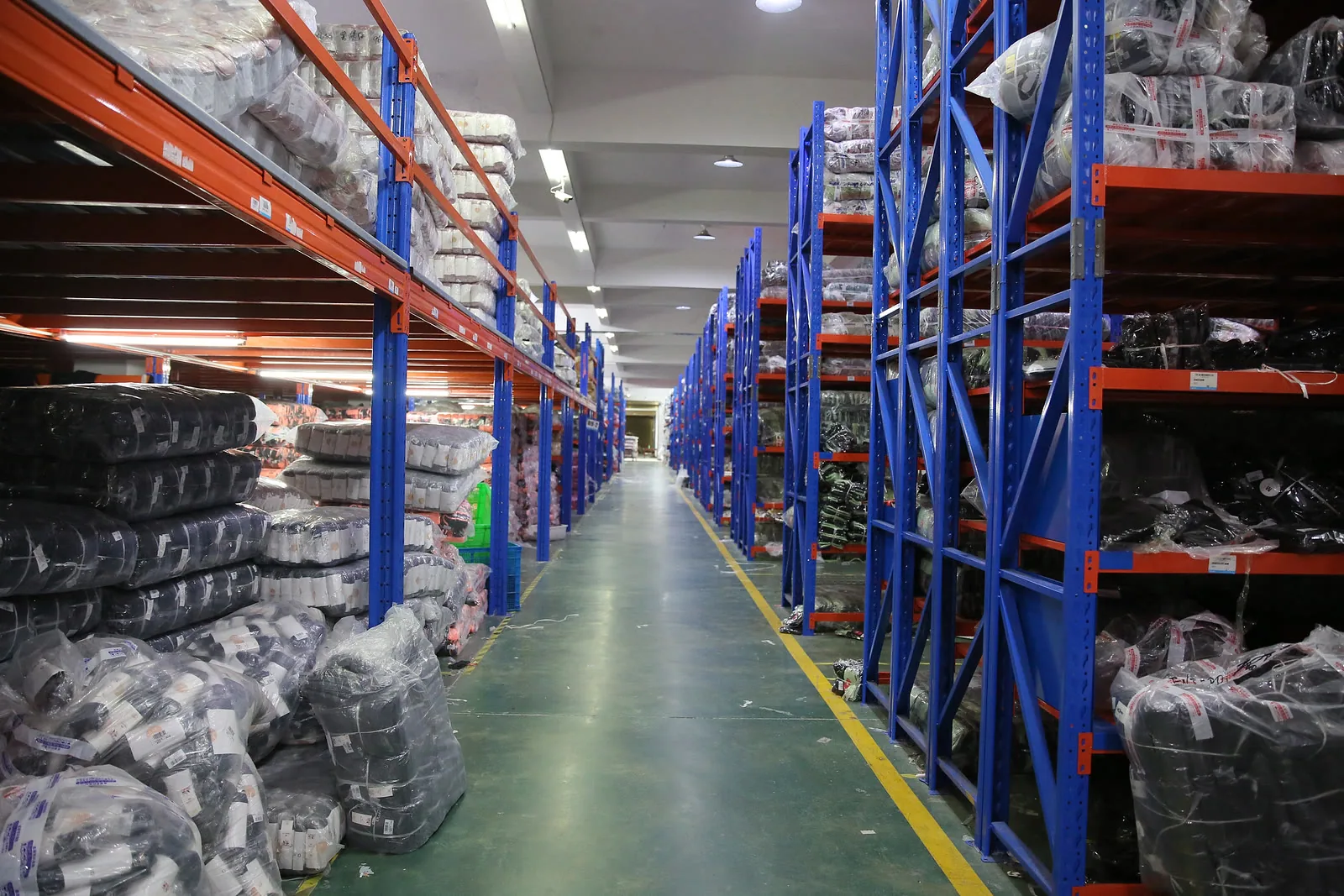 Raw material warehouse holding fabric and trims