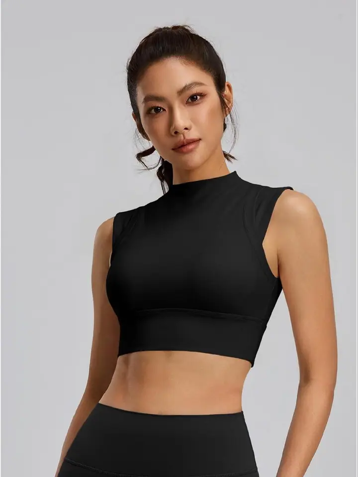 Mock-neck crop tank — custom yoga wear manufactured by Eliian