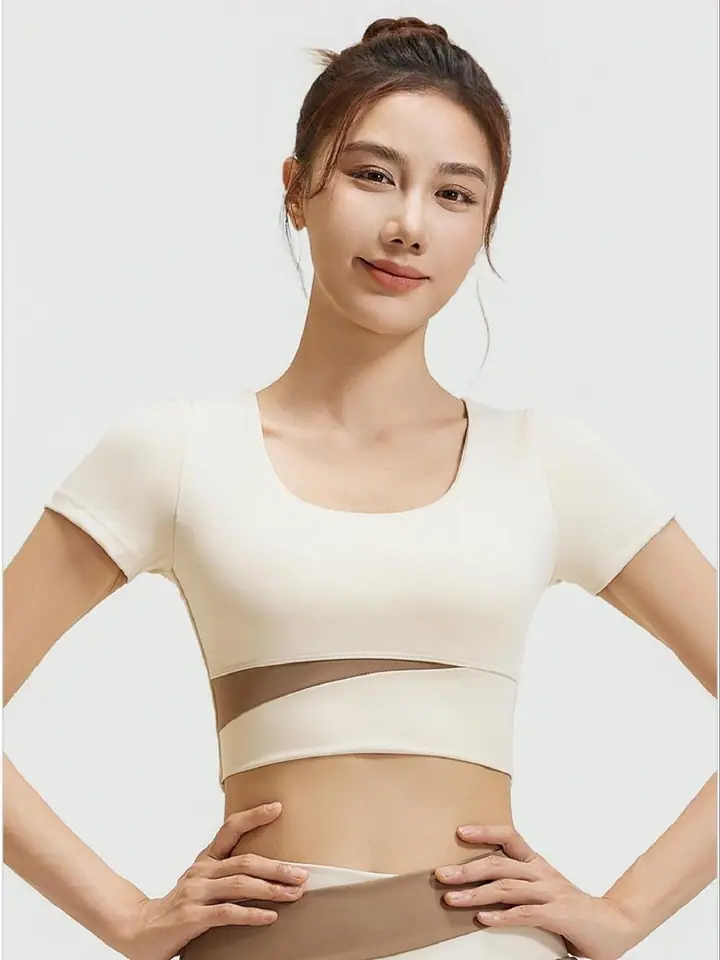 Mesh-panel crop tee — custom yoga wear manufactured by Eliian