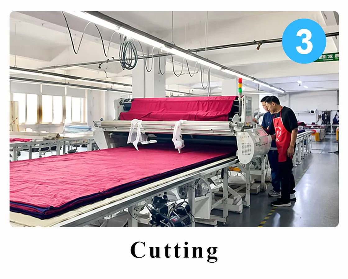 Cutting — step 03 of custom activewear production at the Eliian factory