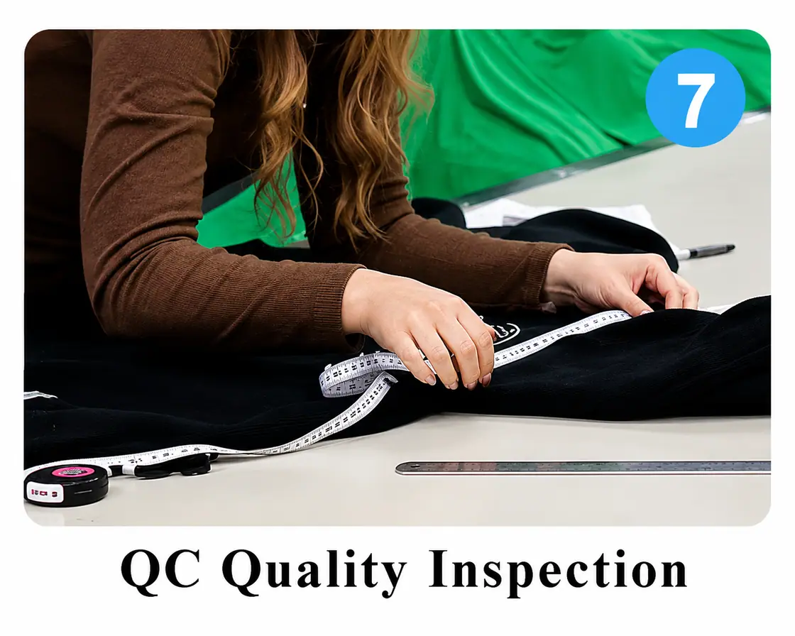 QC inspection — step 07 of custom activewear production at the Eliian factory